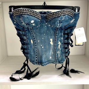 Limited Edition Guess jean distressed strapless top